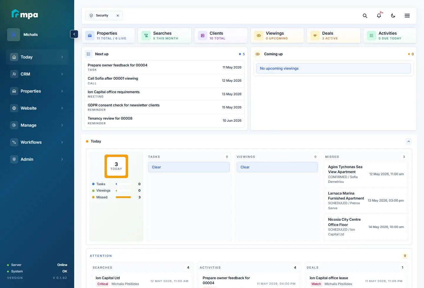 SoftPro CRM dashboard screenshot
